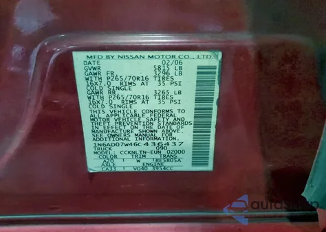 2006 Nissan Frontier Crew Cab Le из США, поврежденный, VIN 1N6AD07W46C436437